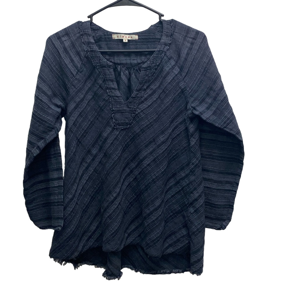 Xirena Frayed 3/4 Sleeve V-Neck Blouse Woman's Size Medium M